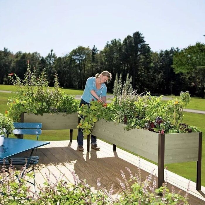 Self-Watering Eco-Stained Elevated Planter Box, Lakeside Cedar, 96 in x 24 in x 29 in