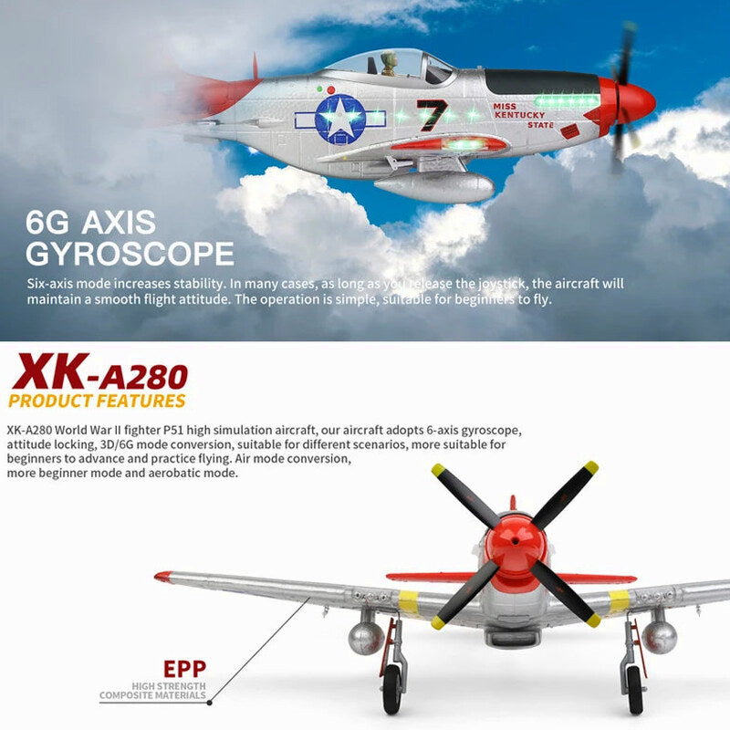 RC Plane 2.4G 4CH 3D6G P51 Fighter 56CM x 49CM - A280