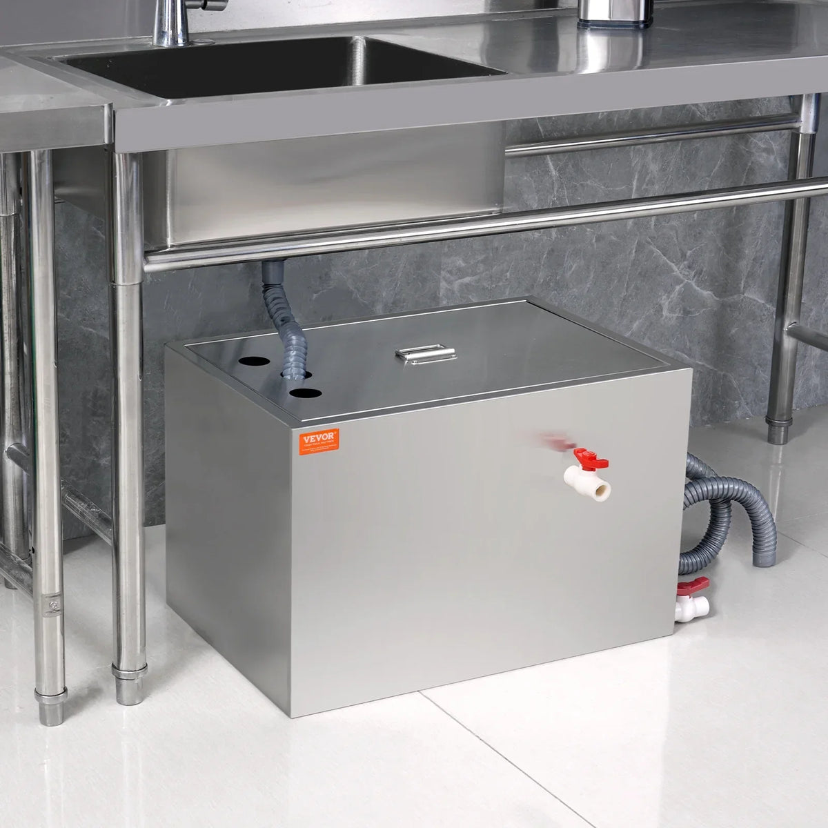 SKYSHALO Commercial Grease Interceptor Trap, 40LB Stainless Steel - 23.62x15.75x15.4 Inches