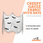 Creepy Gauze Fabric with Bats, Gray, 29.5" x 118", Halloween by Way To Celebrate