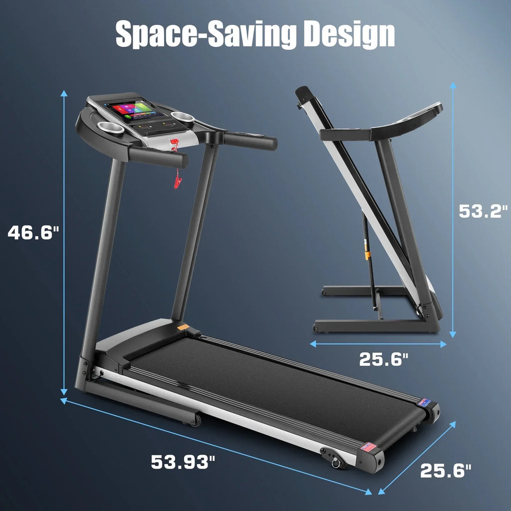 Simpfree Folding Treadmill With 10 Inch HD Touchscreen, 3.25HP, 0.5-9.0 MPH, Black
