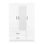 3-Door Mirror-Front Wardrobe With Integrated Shelving And Dual Storage Drawers