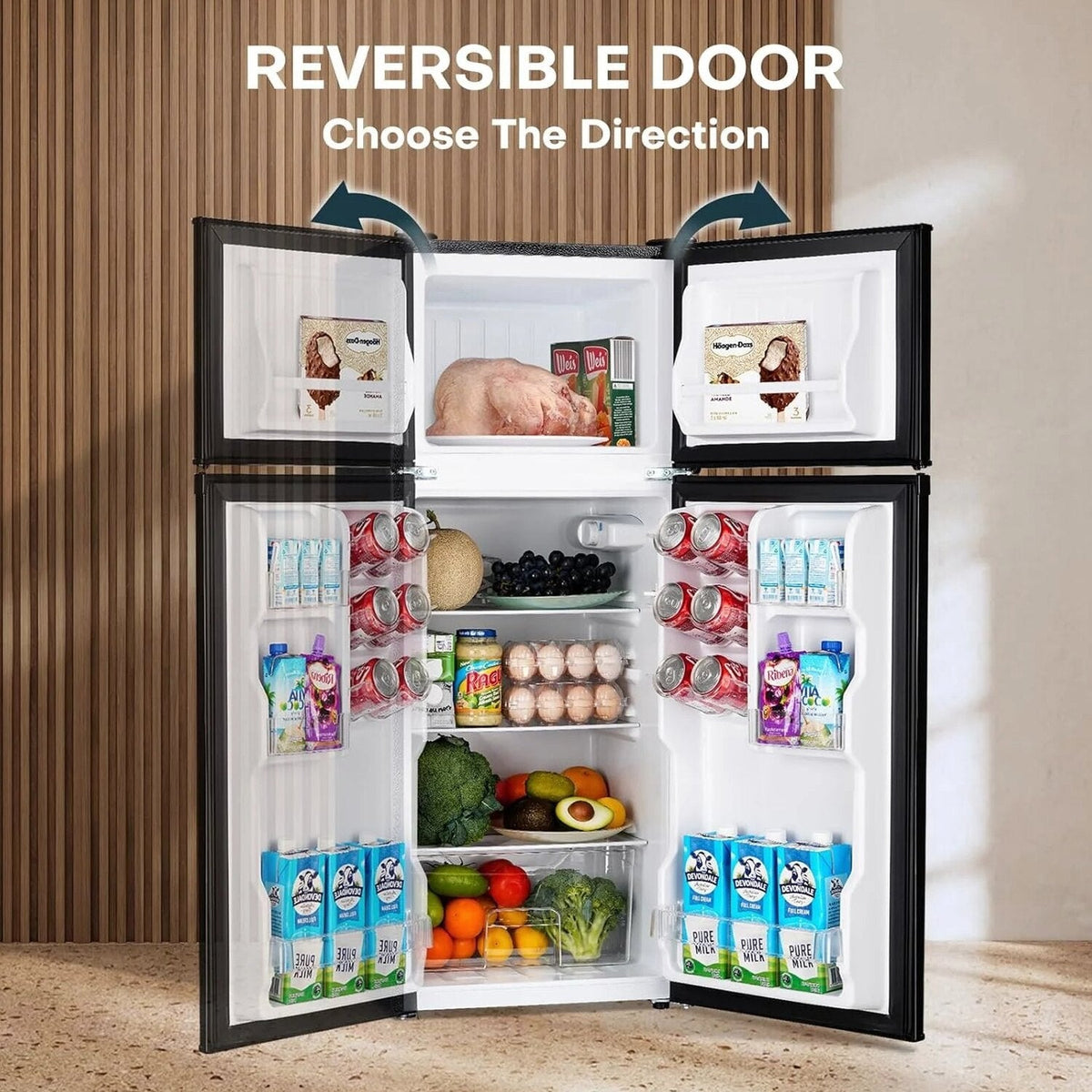 Upstreman 4.0 Cu.Ft Double Door Mini Fridge With Freezer, Black - BR401