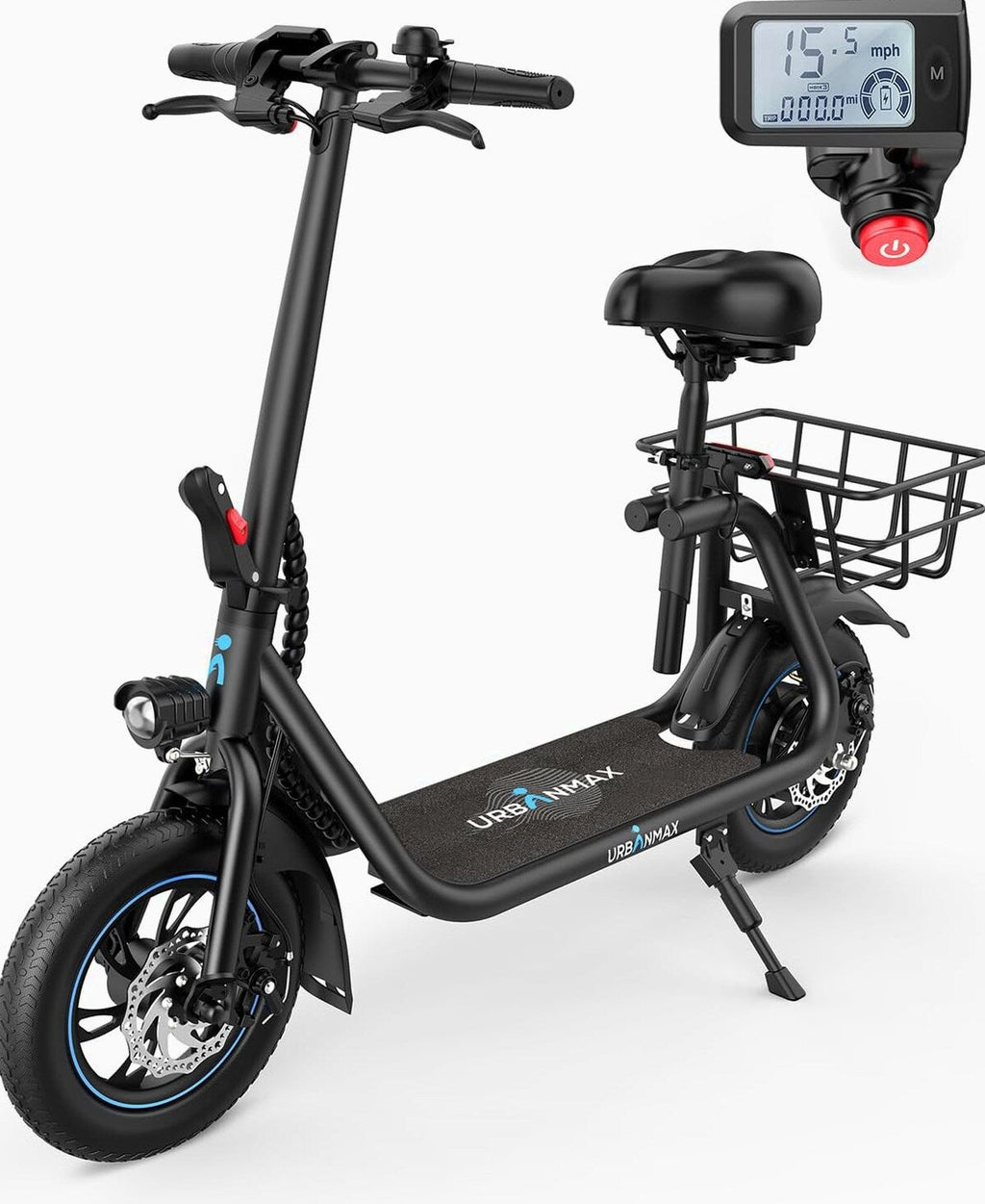 URBANMAX Electric Scooter With Seat, 450W, 22 Miles, Black - C1