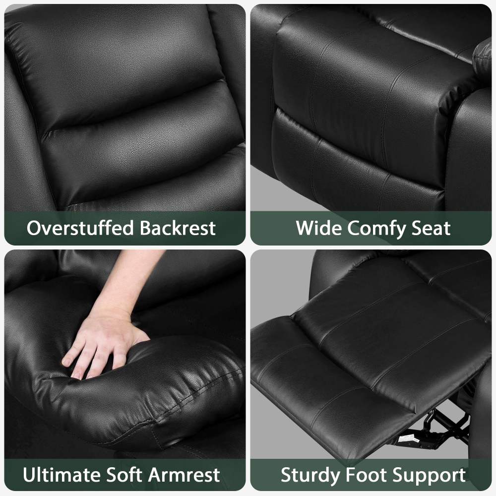 TrumanPick Manual Leather Rocker Recliner Chair, Black