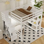 Full/Twin Loft Bed With Integrated Staircase Storage, Wardrobe And LED Lighting