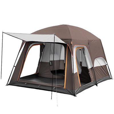 KFeng 12 Person Camping Tent, 2 Rooms, 3 Mesh Doors, 3 Mesh Windows, Brown