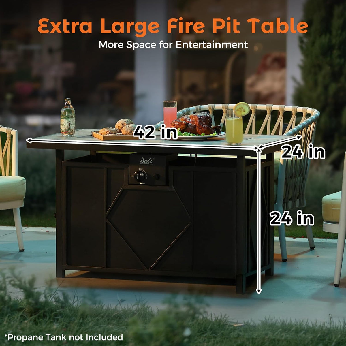 BALI OUTDOORS Propane Fire Pit Table 42 inch Black