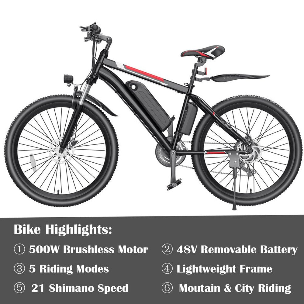 Gocio Adult Electric Mountain Bike 26 inch 500W 48V 7.8AH