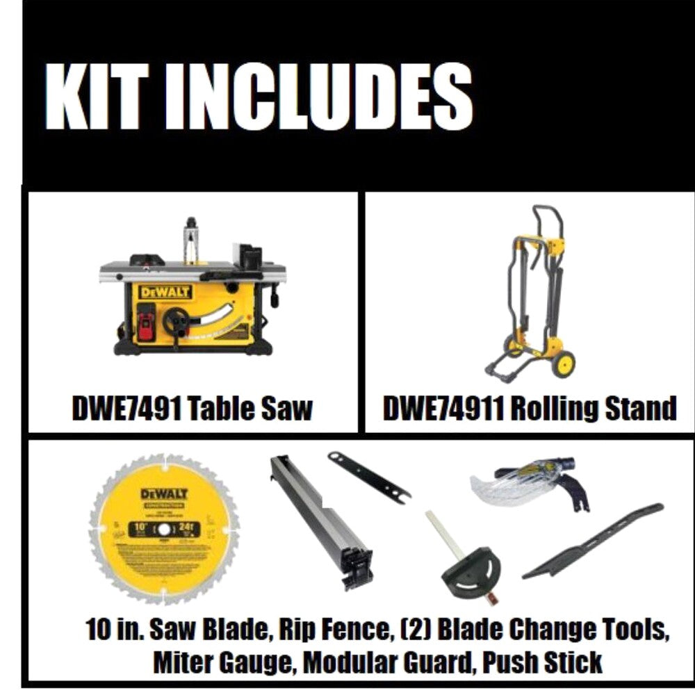 DEWALT 15 Amp Corded 10 in Job Site Table Saw With Rolling Stand - DWE7491RS