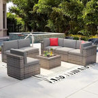 7-Piece PE Rattan Outdoor Sectional Set With Wicker Patio Sofa And All-Weather Cushions