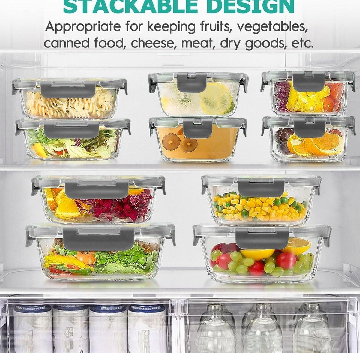 Glass Food Storage Containers With Lids Set, 34 Pieces, Grey