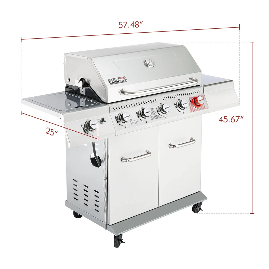 Royal Gourmet 5-Burner Gas Grill With Rotisserie Kit, Sear Burner And Side Burner, 64,000 BTU, Silver - GA5404S