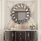 32 Inch Round Sunburst Decorative Wall Mirror, Silver Glass - 31.5 Inch