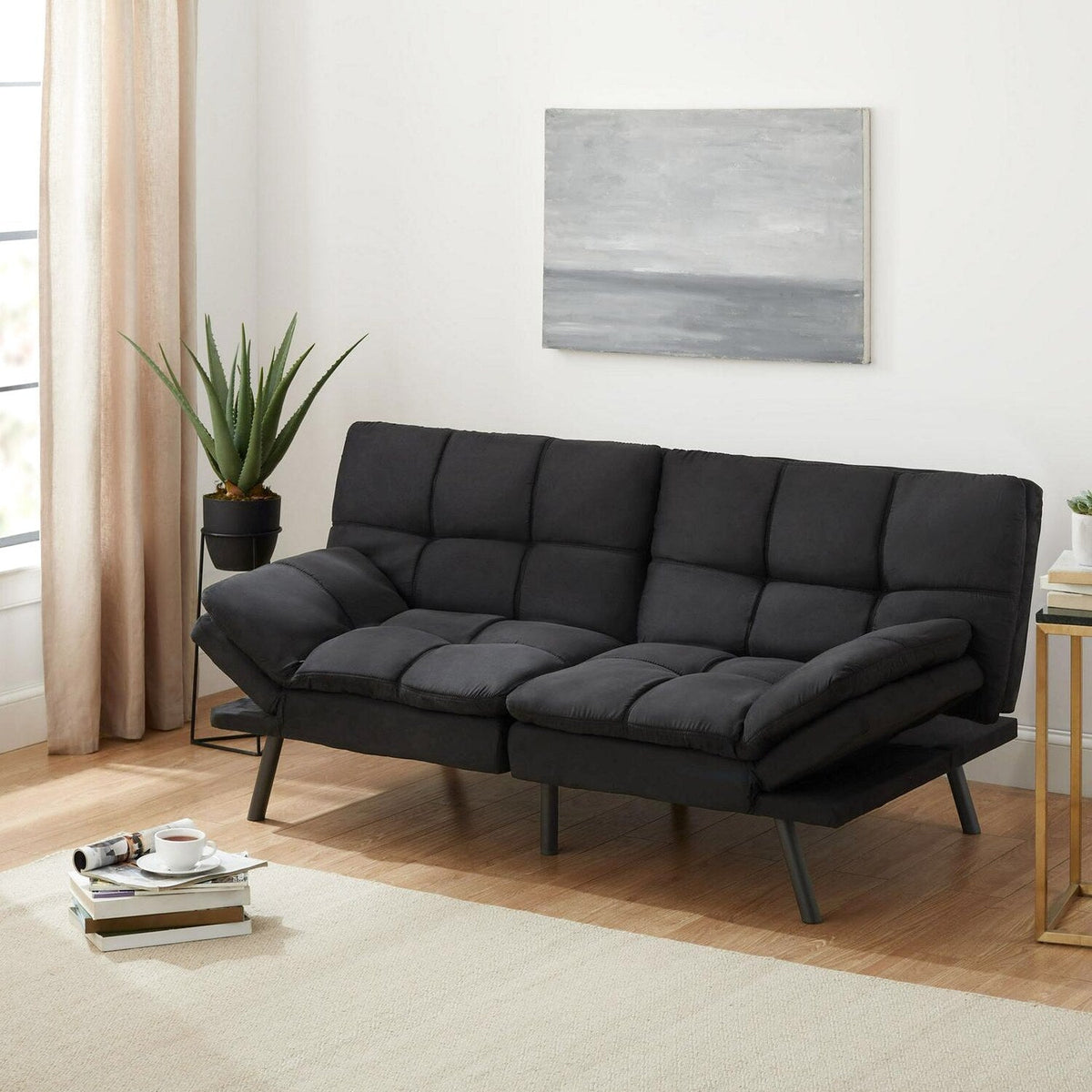 Mainstays Memory Foam Futon, Black Faux Suede Fabric, Full - MS95-010-107-02