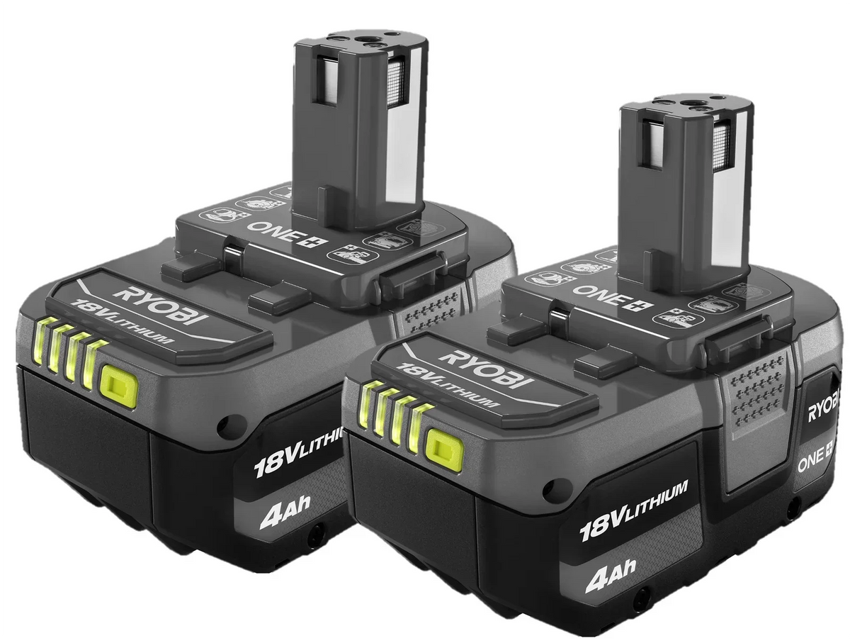 RYOBI 18V ONE+ 4AH Lithium Battery (2-Pack) - Integrated LED Fuel Gauge