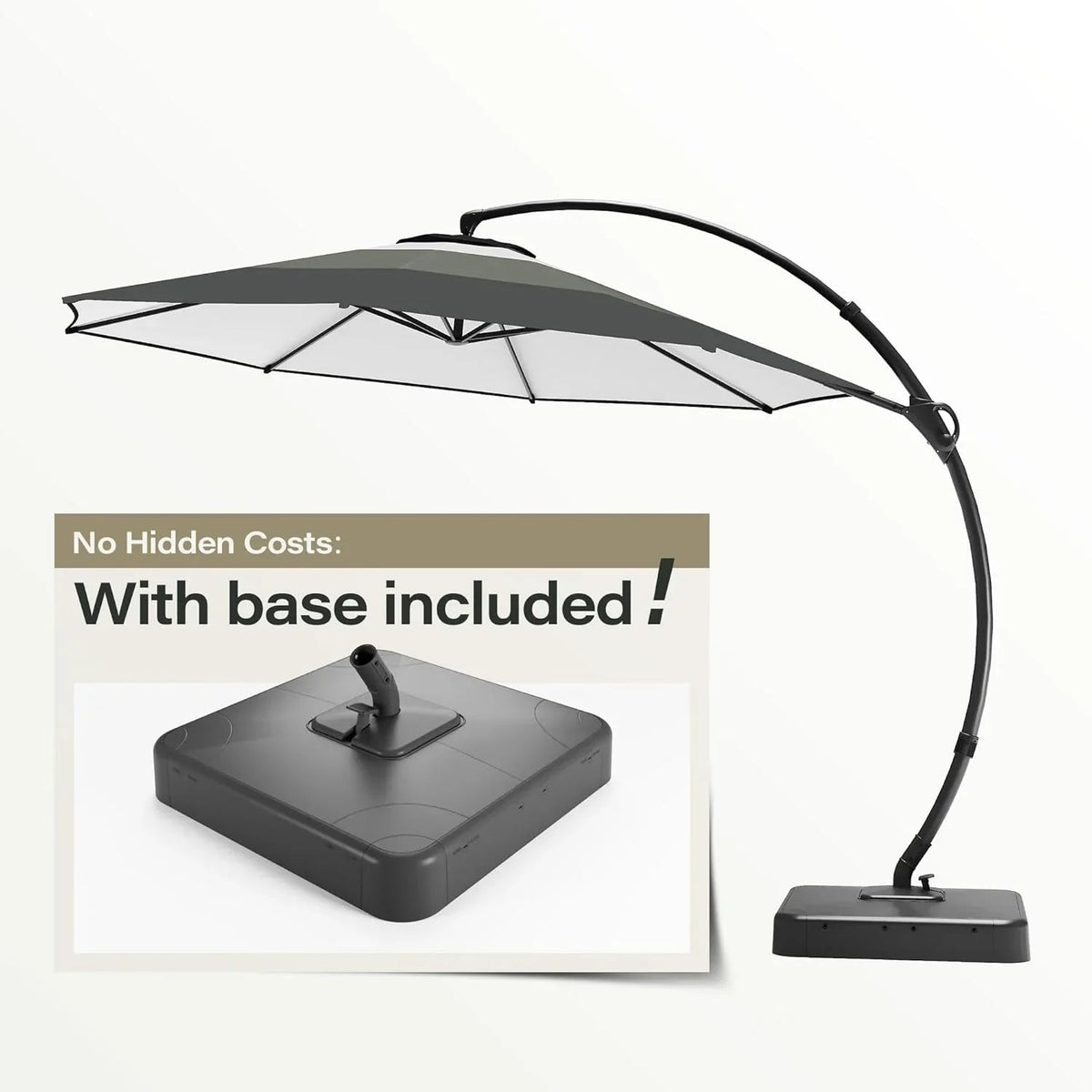 LAUSAINT HOME 11 FT Beige Curvy Cantilever Patio Umbrella With Base
