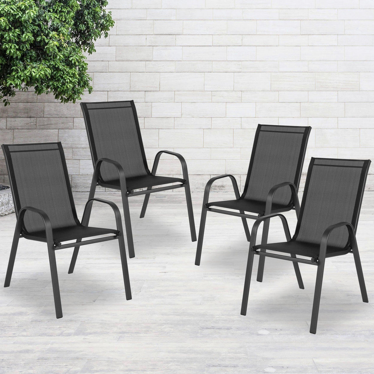 Brazos Series Outdoor Stack Chair, Black - 4 Pack