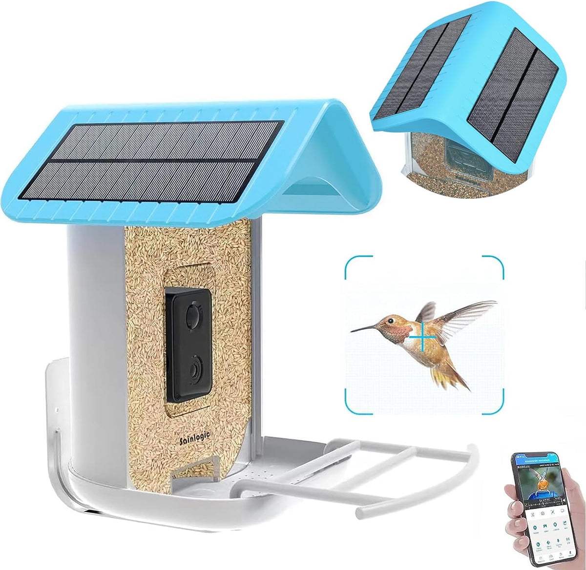 sainlogic Smart Bird Feeder With 1080P Camera, 2.5L Capacity, Light Blue - Smart Bird Feeder With Camera-1