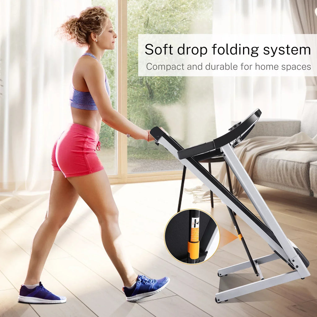 Tikmboex Folding Treadmill, 3.25HP, 10in HD TV Movie Touchscreen, Silver
