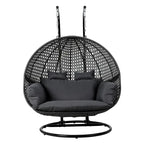 Gardeon Two-Person Wicker Egg Swing Chair With Stand, Grey, 117cm x 117cm x 200cm