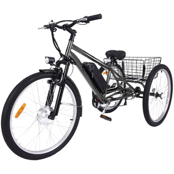 26 Inch Adult 3 Wheel Electric Tricycle With Basket, Fat Tires, 7 Speeds, 350W Motor, 36V 10Ah Battery - BICYCLE