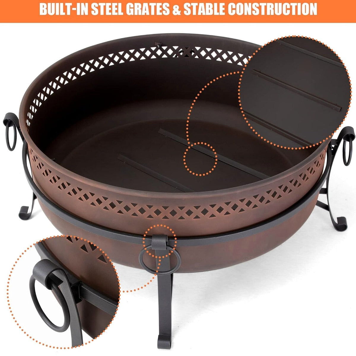 SUNCREAT 42 Inch Star Pattern Wood Burning Patio Fire Pit With Mesh Spark Screen And Poker, Black