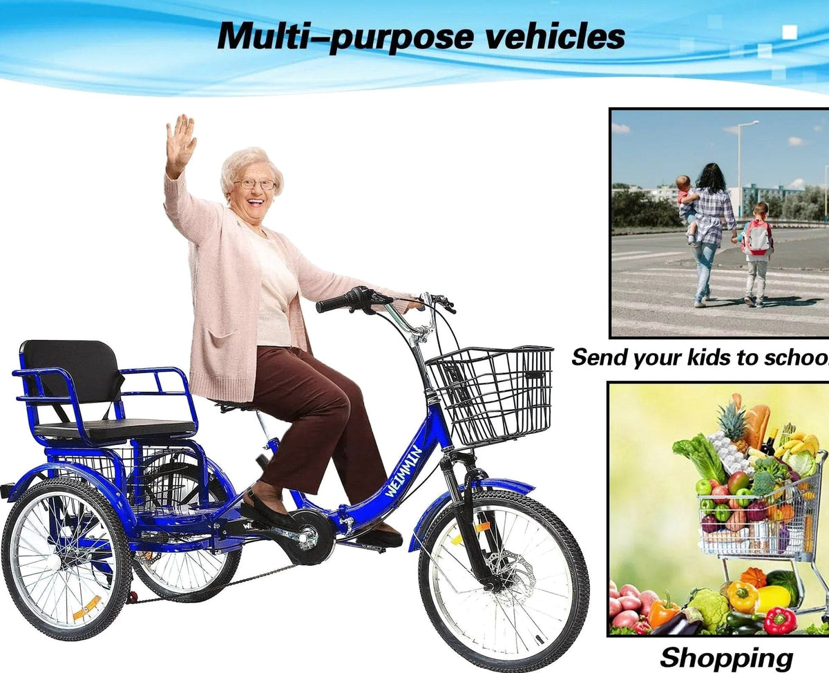 WEIMMIN Adult Folding Tricycle, 20 Inch, 3 Wheel, 7 Speed, Star Strip Blue