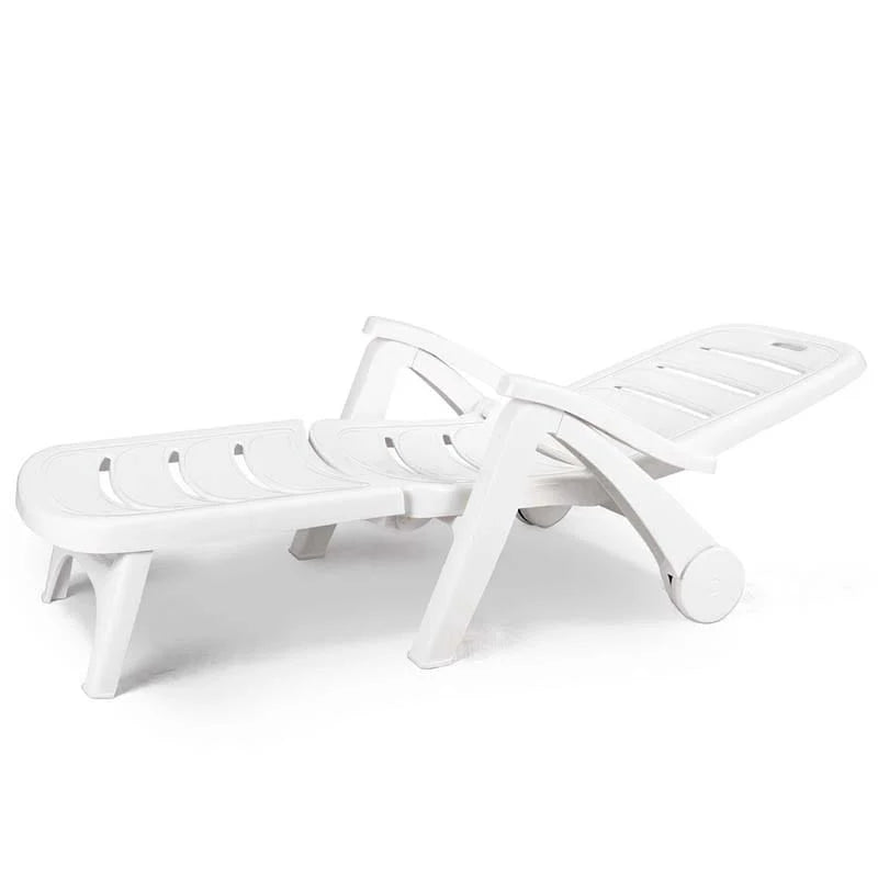 Rolling Folding Plastic Pool Lounge Chair With Armrests, 5 Position - Patio Deck Beach Chair