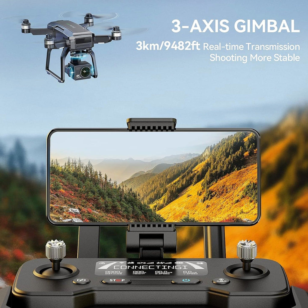 Bwine GPS Camera Drone With 4K Night Vision, 3-Axis Gimbal, 3 Batteries, Black - F7GB2 3B