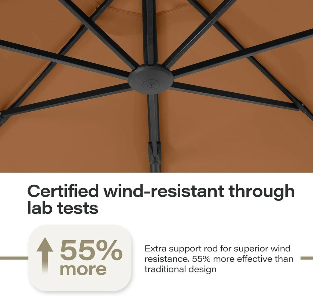 LAUSAINT HOME 11 FT Beige Curvy Cantilever Patio Umbrella With Base