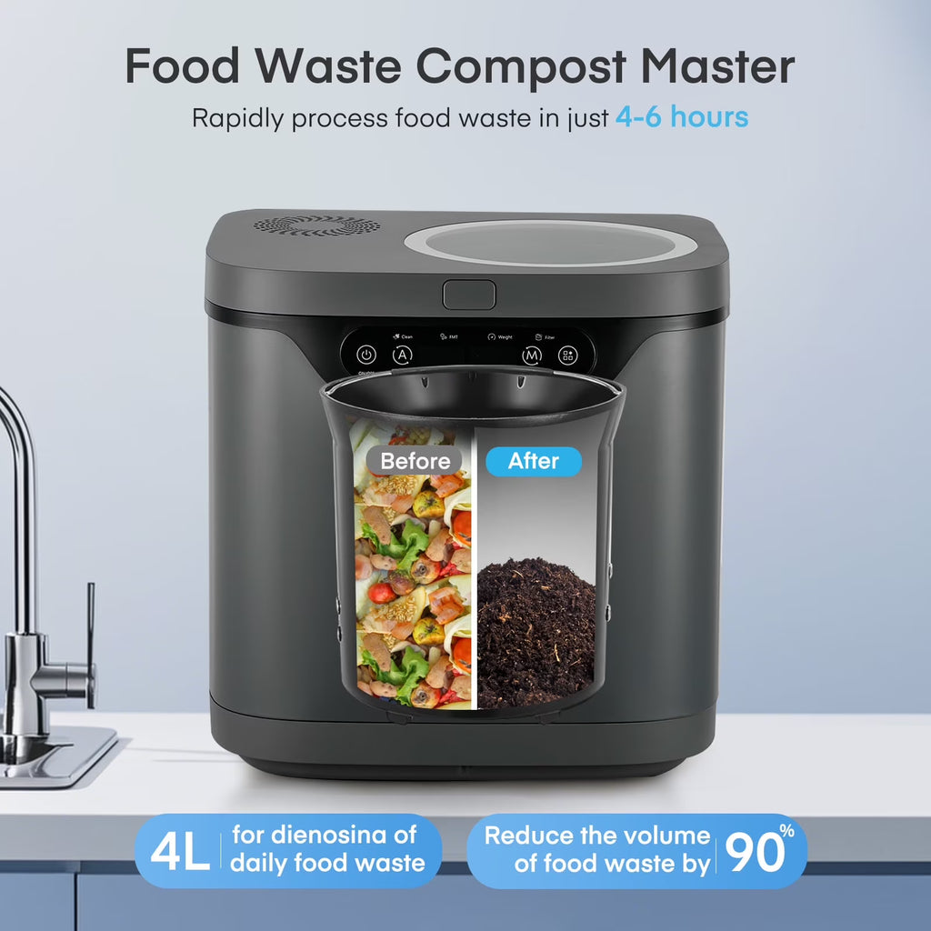 FOHERE Electric Kitchen Composter, 4L, Gray - LED Display
