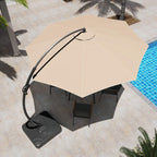 LAUSAINT HOME 11 FT Beige Curvy Cantilever Patio Umbrella With Base