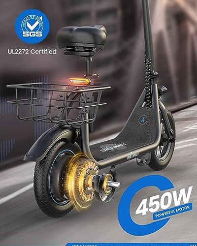 URBANMAX Electric Scooter With Seat, 450W, 22 Miles, Black - C1