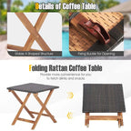 Acacia Wood Rattan Patio Chaise Lounge Chair Set With Folding Side Table