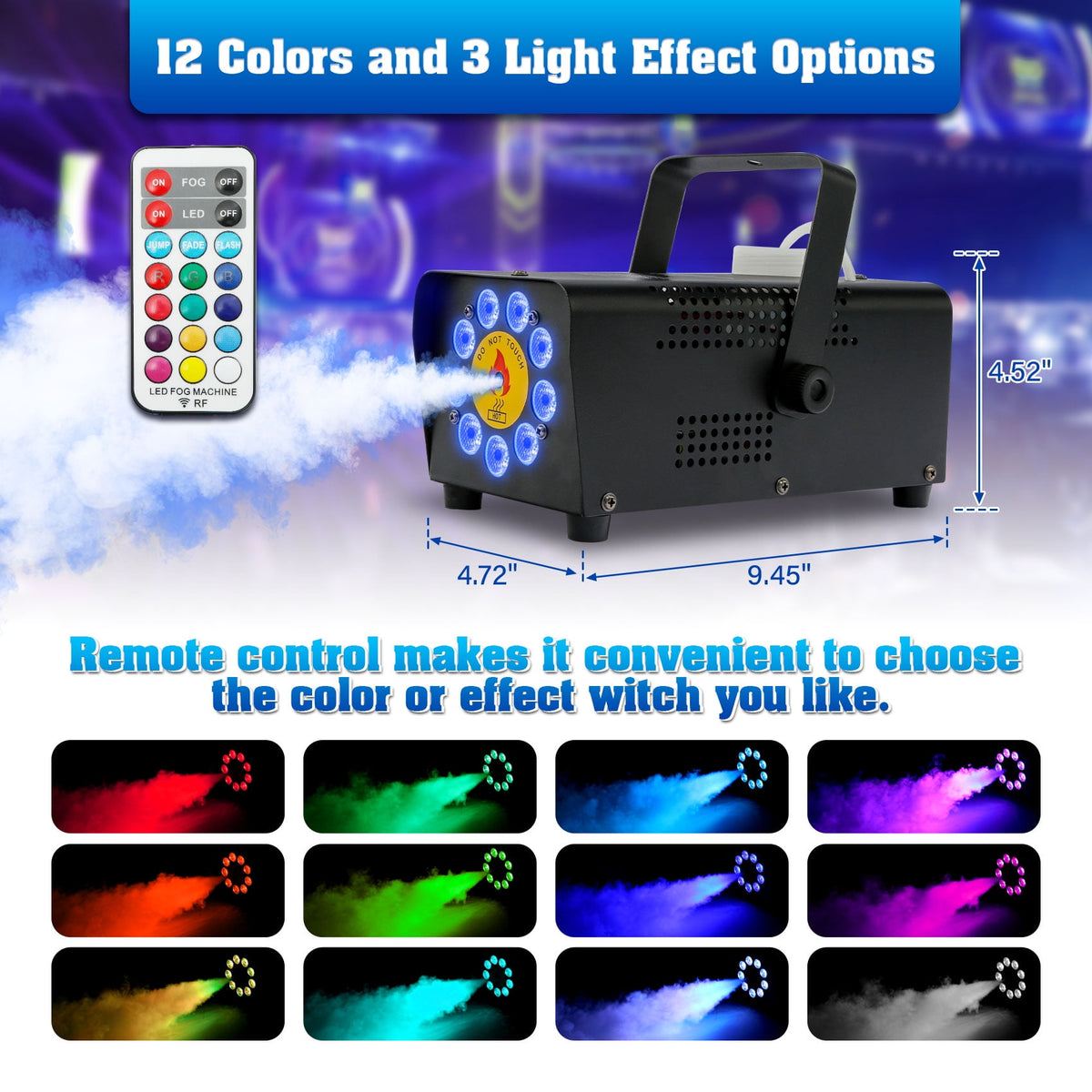 TCFUNDY 500W Fog Machine w/ LED RGB 9IN1 Fogger Smoke Maker with Wireless Remote Controller