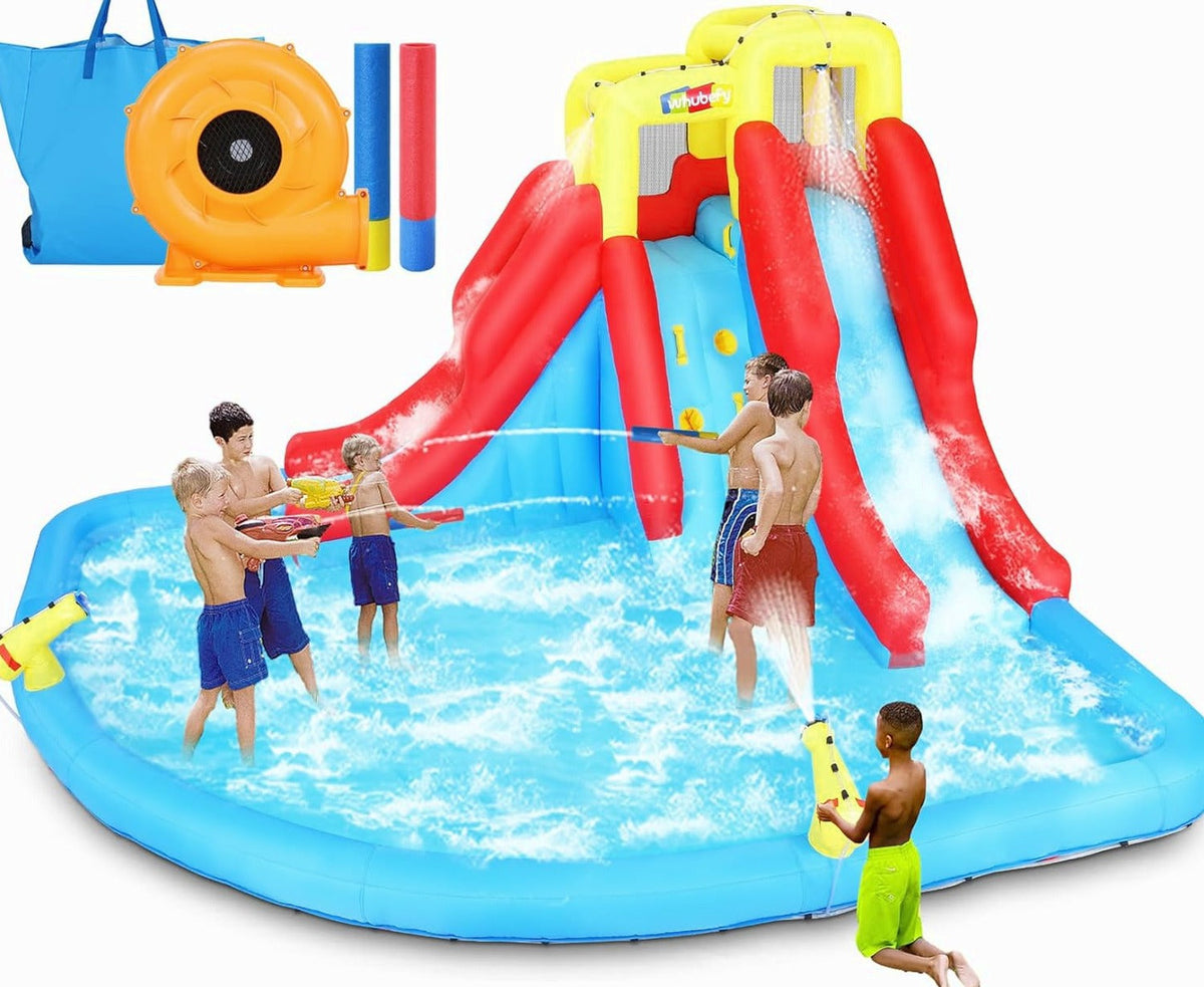 ROOJER 8-in-1 Kids Inflatable Bounce House Water Park With 450W Blower, 2 Water Cannons, Crocodile Sprinkler - B0C2HLK2R4
