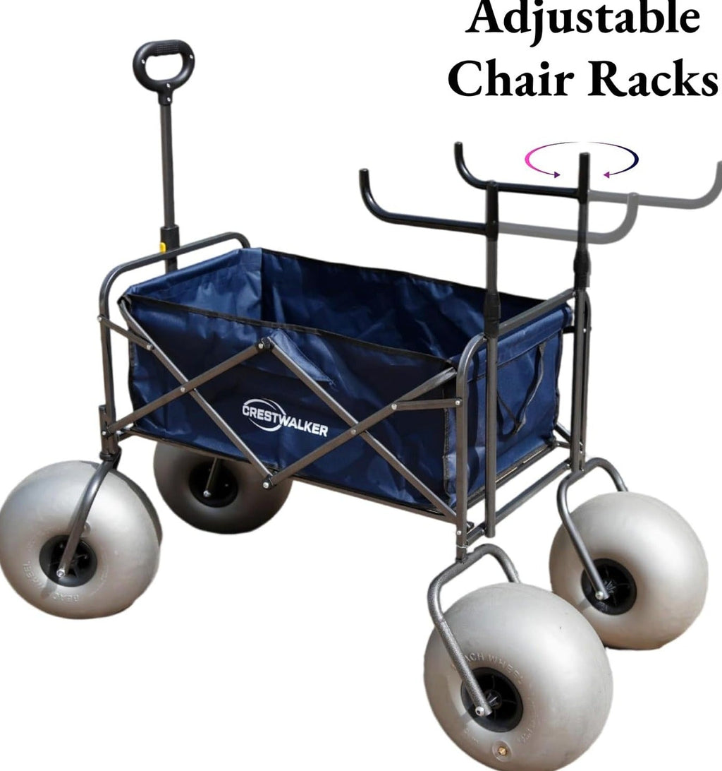 CRESTWALKER Beach Cart With 13in Balloon Wheels, Chair Racks And Pump - Beach Wagon