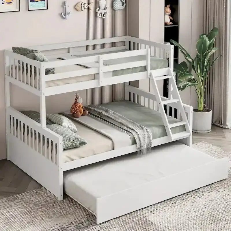 Gymax Twin-Over-Full Bunk Bed With Convertible Twin Trundle - Espresso/White