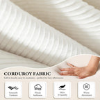 Boneless Folding Futon Sofa Bed, Fixed-Shape Corduroy Upholstered, White, 81 Inches
