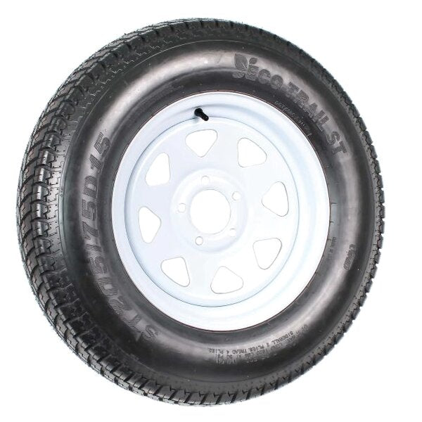 Trailer Tires On Rims ST205/75D15 Load Range C 5 Hole White Spoke - 2-Pack