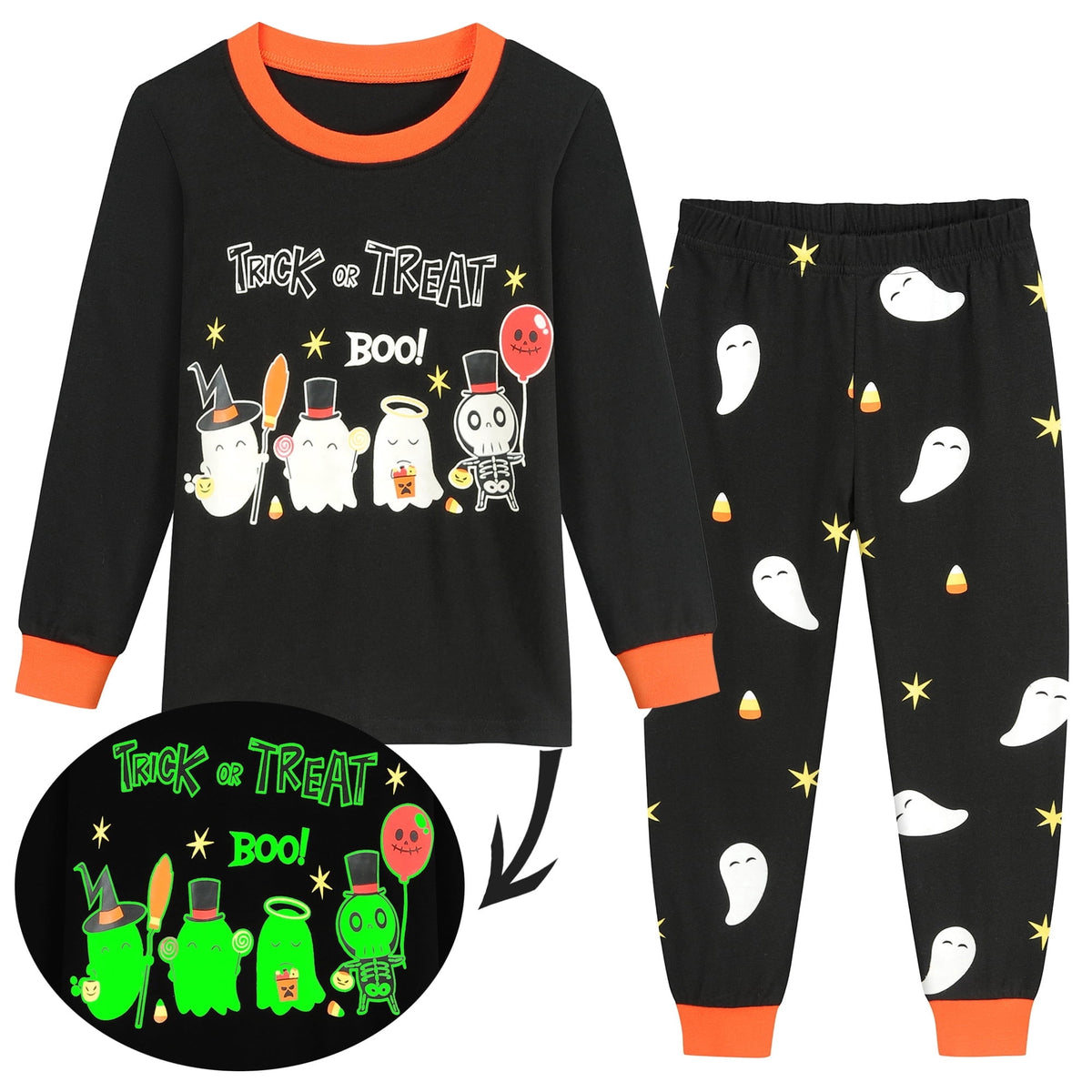 POPTEM Toddler Halloween Pajamas Glow in the Dark Long Sleeve 2-Piece Sleepwear 4T