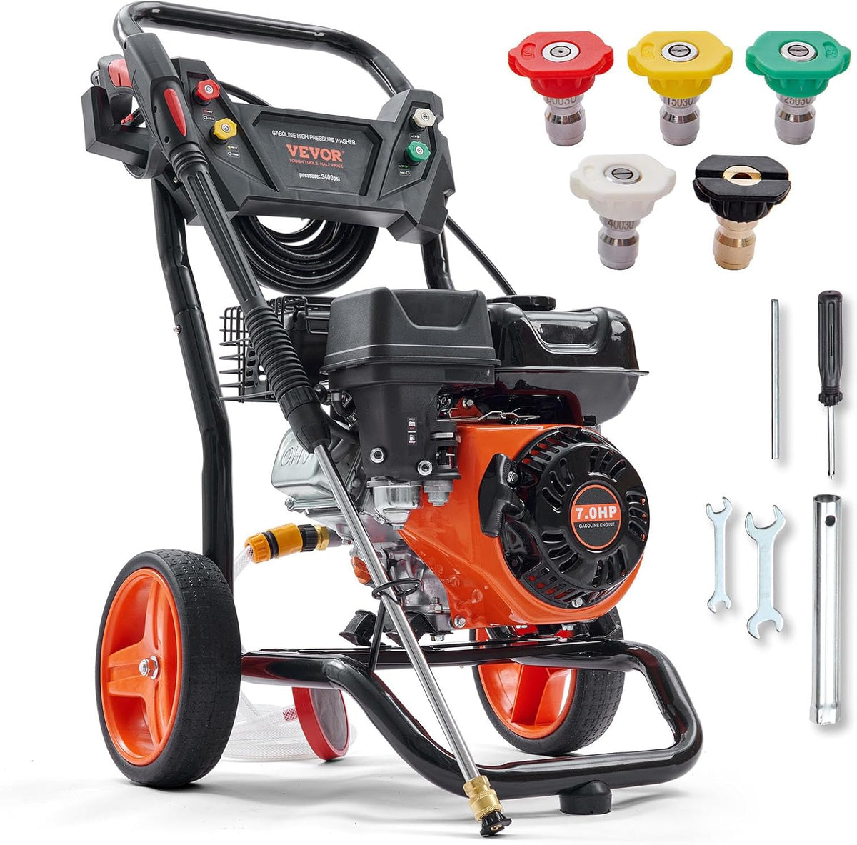 VEVOR Gas Powered Pressure Washer 3400 PSI 2.6 GPM With 5 Quick Connect Nozzles - Copper Pump