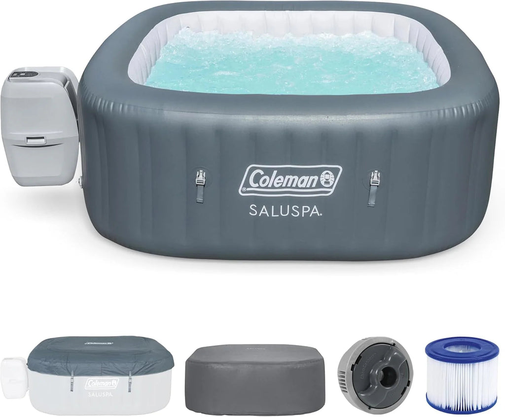 Coleman 4 To 6 Person Square Inflatable Hot Tub With 114 AirJets, Gray - 15442