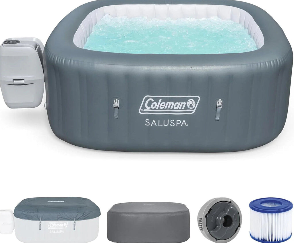 Coleman 4 To 6 Person Square Inflatable Hot Tub With 114 AirJets, Gray - 15442