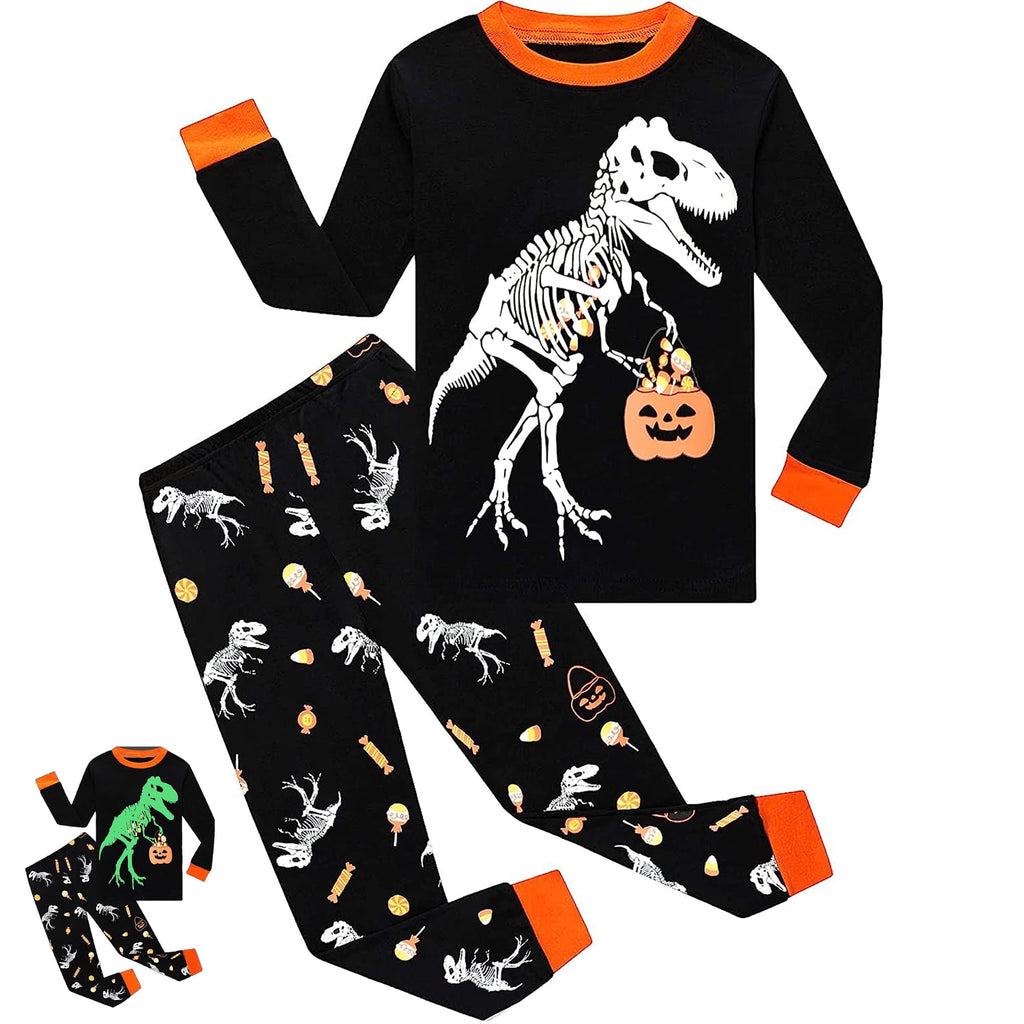 FEDPOP Toddler Halloween Pajamas Kids Skeleton Glow in the Dark Sleepwear Pjs Set 5T
