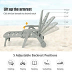 Rolling Folding Plastic Pool Lounge Chair With Armrests, 5 Position - Patio Deck Beach Chair