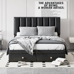 Roomfitters Full Size Upholstered Platform Bed With Hydraulic Storage System, 2 Drawers, Black - 78in L x 60.6in W x 37.8in H