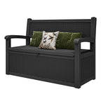 ModFusion 70-Gallon Outdoor Resin Storage Bench With Rattan Backrest, Black - C