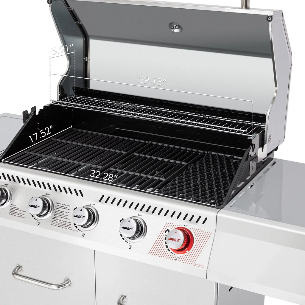 Royal Gourmet 5-Burner Gas Grill With Rotisserie Kit, Sear Burner And Side Burner, 64,000 BTU, Silver - GA5404S